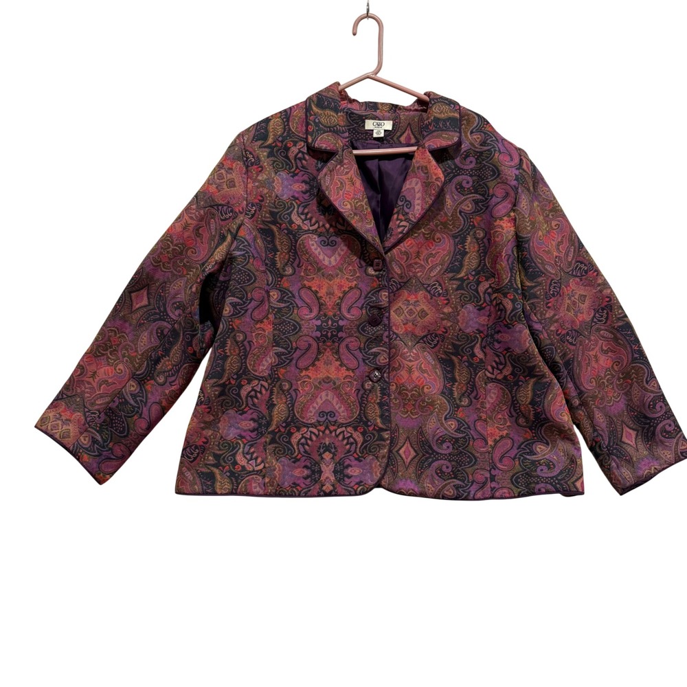 Plus Size Eclectic Paisley Tapestry Blazer Grandma Artsy Chic Statement 22W